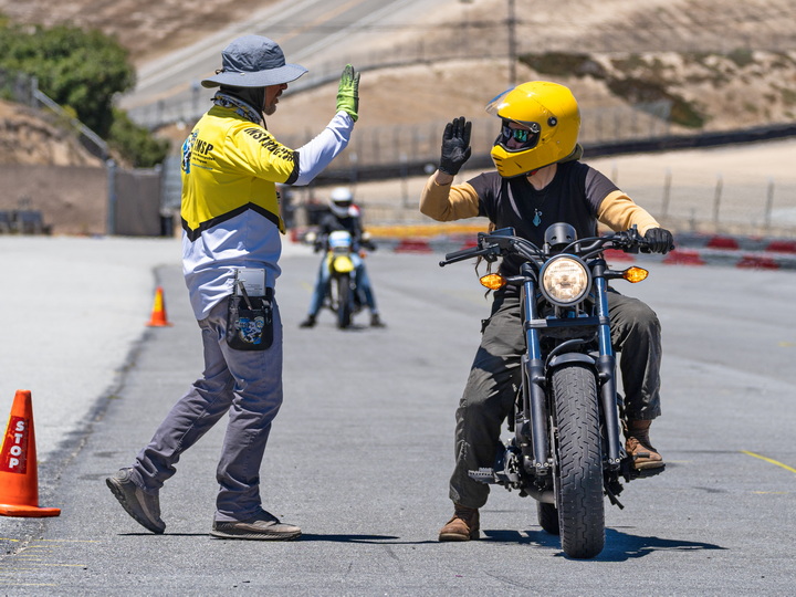 Beginner motorcycle riding practice.